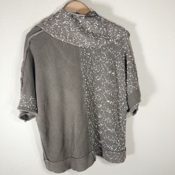 Cowl neck mixed media textured slouchy dolman short sleeve sw… - Picture 3 of 9